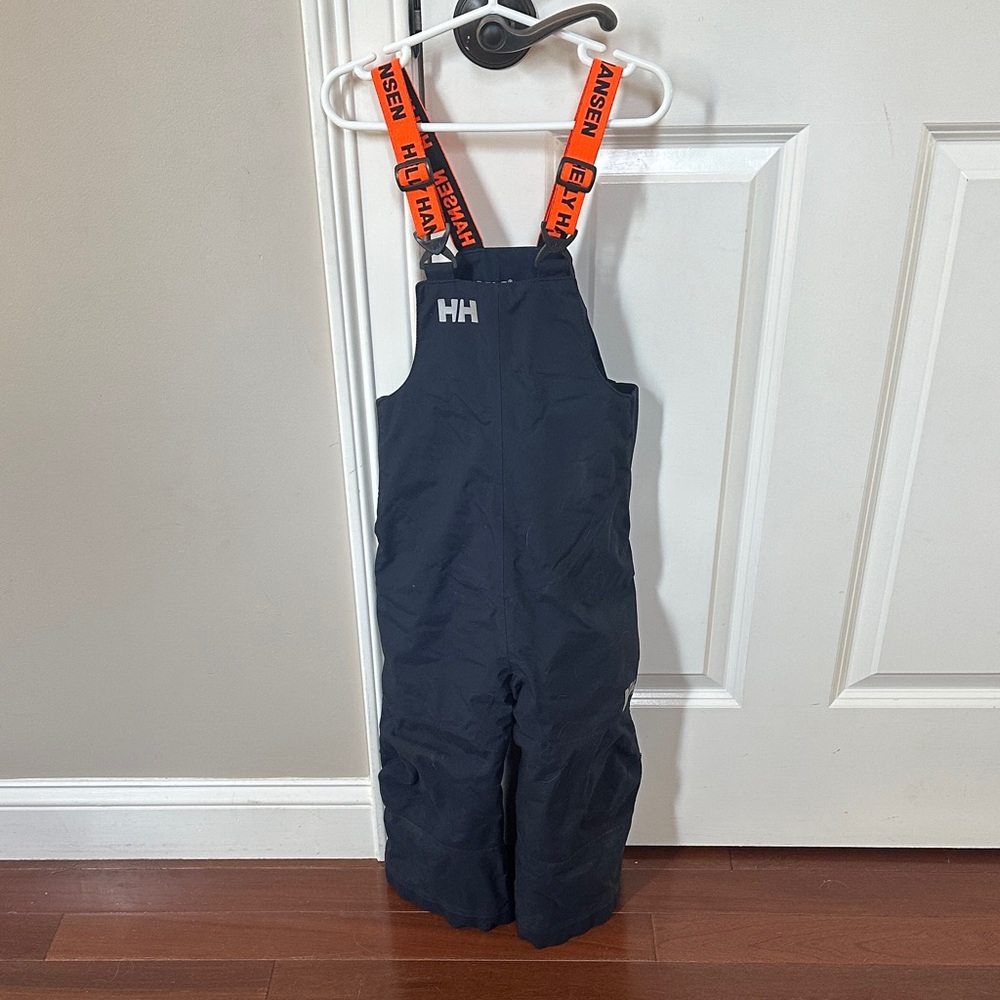 Helly Hansen Navy Kids Snow Overalls with Orange Branded Suspenders